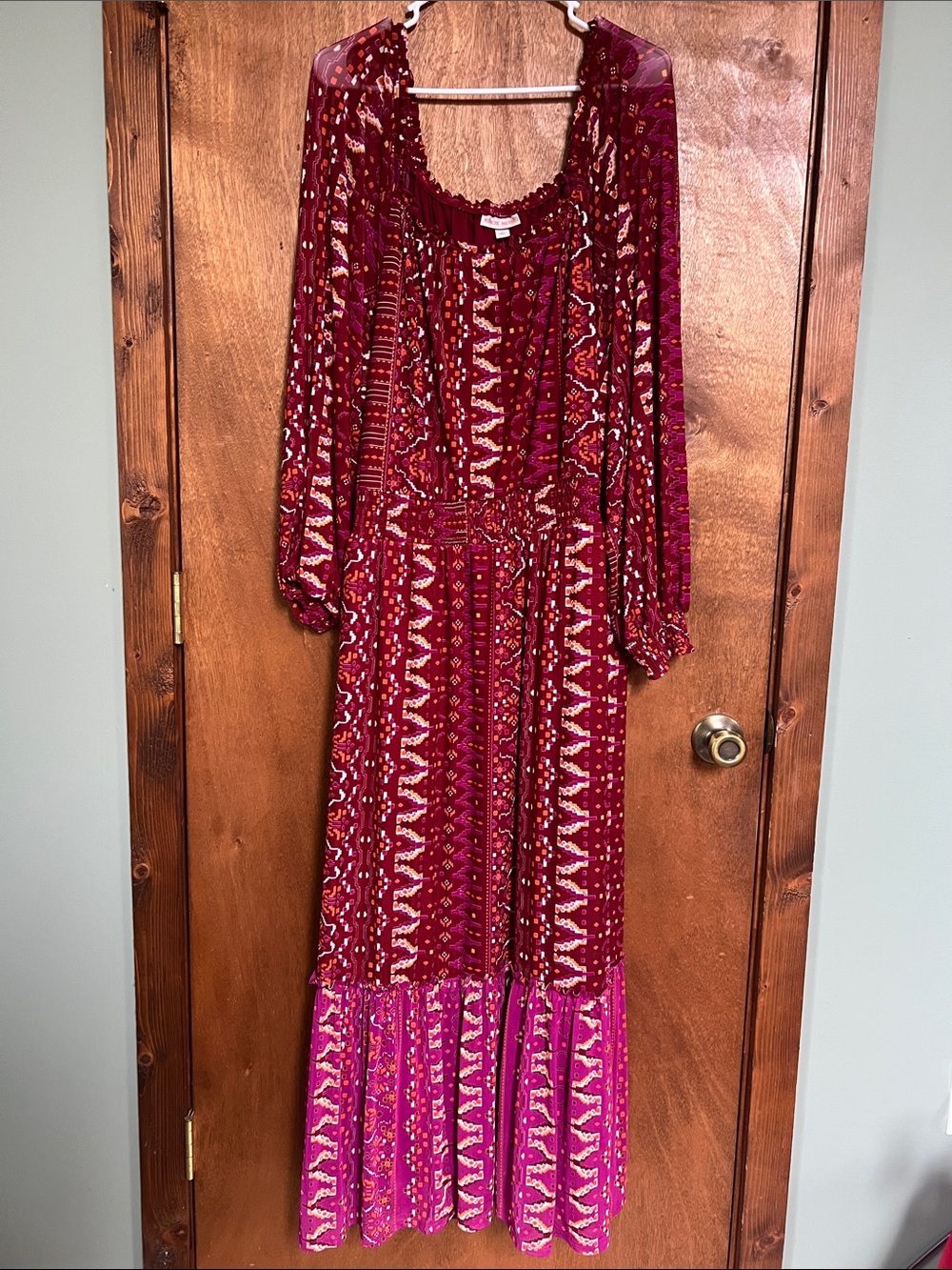 Knox Rose Burgundy and Pink Printed Boho Maxi Dress